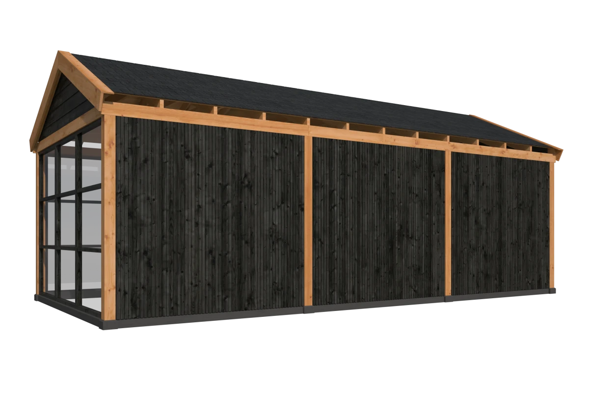 Red Class Wood zadeldak Göteborg, type 2 (zwart gespoten wanden)