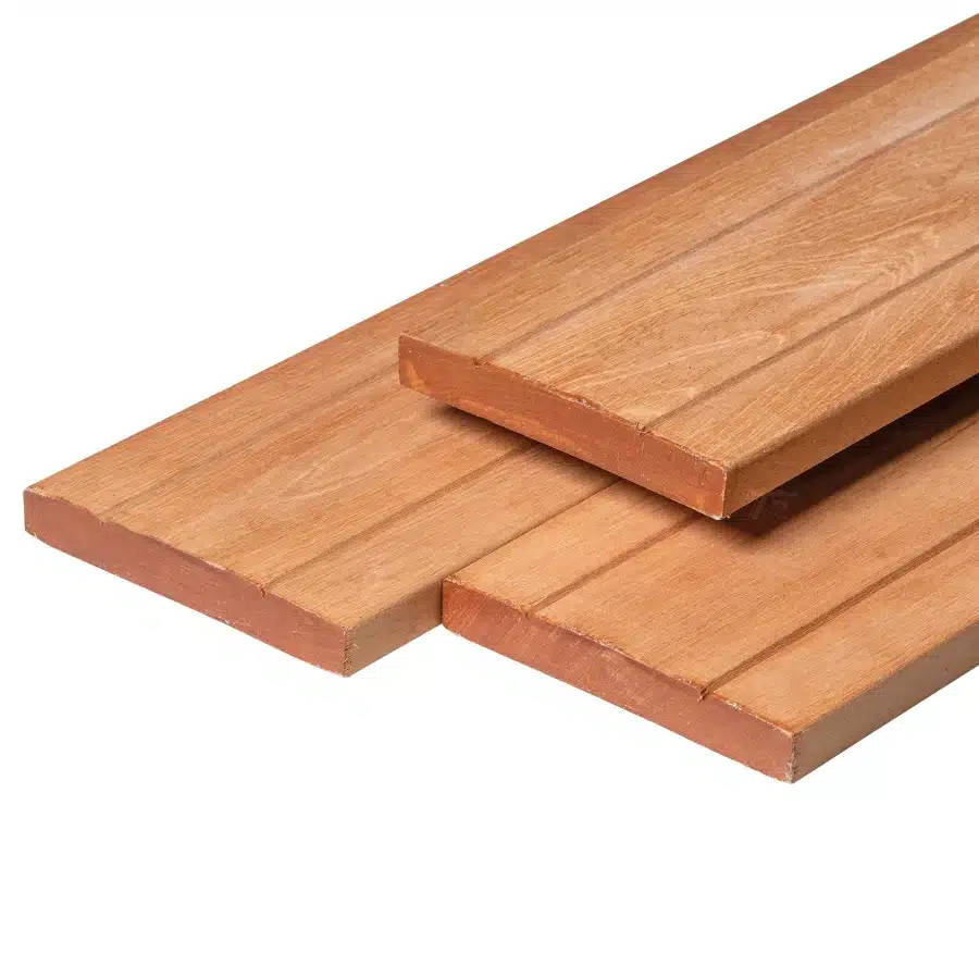 Bangkirai hardhout vlonderplank 2,8 x 19,0 x 460 cm kunstmatig gedroogd, geschaafd, 1 zijde 2 V-groeven