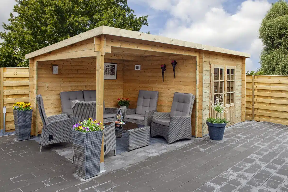 Blokhut – Tuinhuis Chappo | 28 mm | vuren groen geïmpregneerd