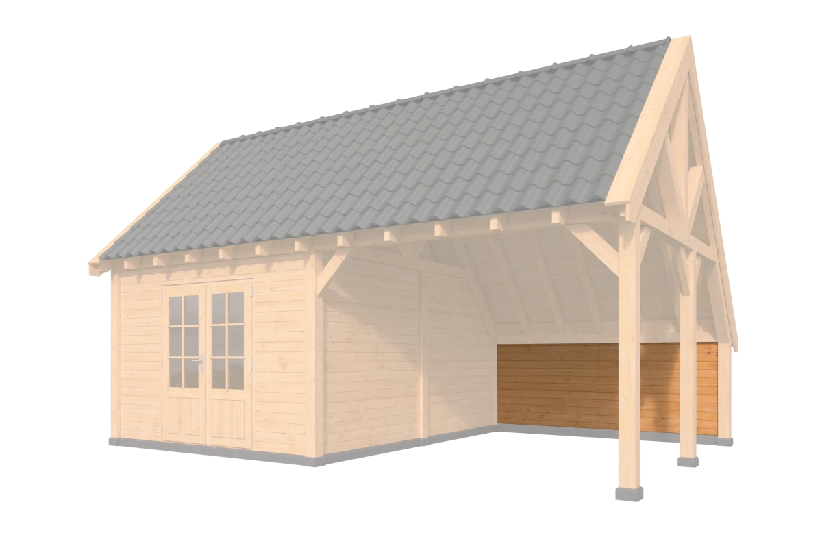 Wandmodule Type F, achterwand kapschuur- zweeds rabat Red Class Wood 300 x 140 cm