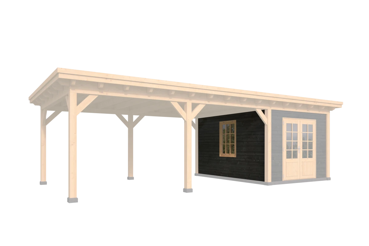 Wandmodule Type E Zweeds rabat zwart gespoten vuren 400 x 224 cm