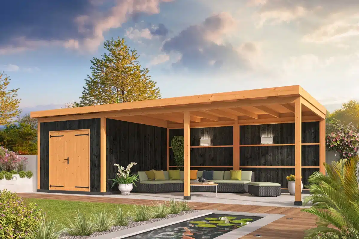 DHZ verblijf Wierden 900 x 400 cm incl. dubbele deur, verticale wanden zwart geïmpregneerd