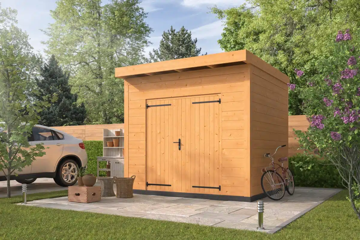 DHZ berging Almelo 300 x 300 cm incl. dubbele deur, horizontale wanden onbehandeld