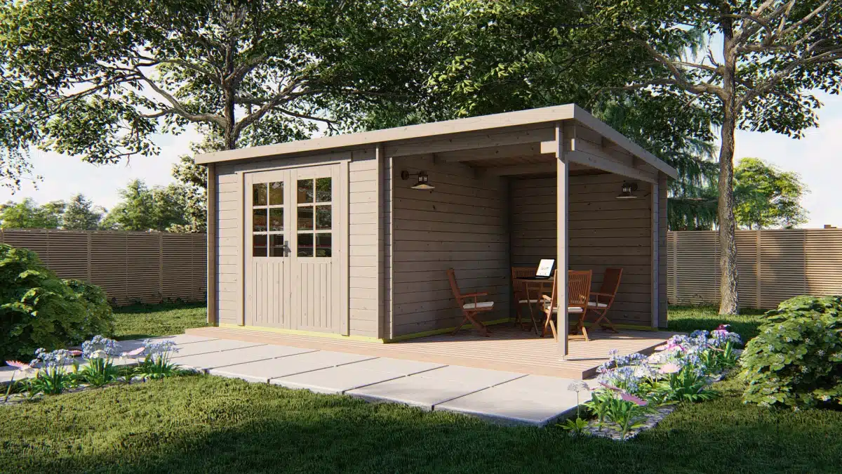 Blokhut – Tuinhuis Dora | 28 mm | vuren grijs geïmpregneerd