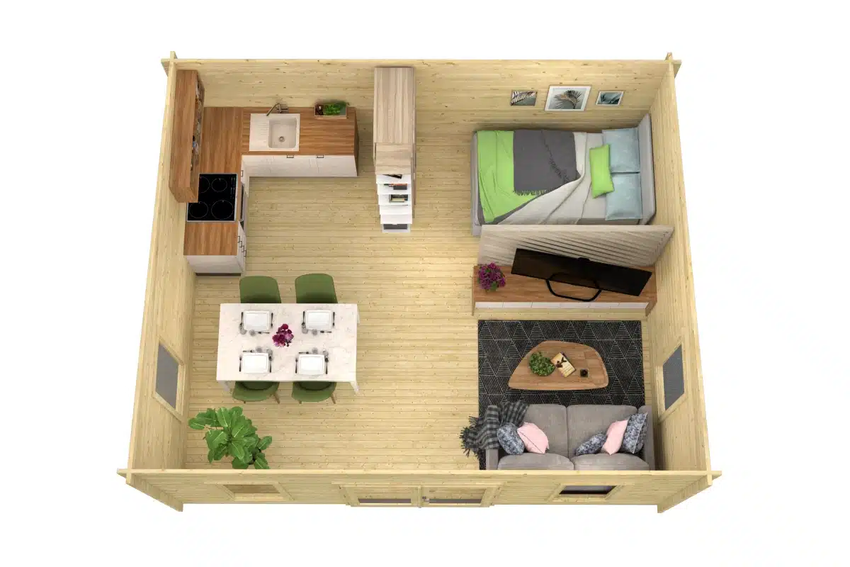 Blokhut – Tuinhuis Calpe | 44 mm | vuren grijs geïmpregneerd