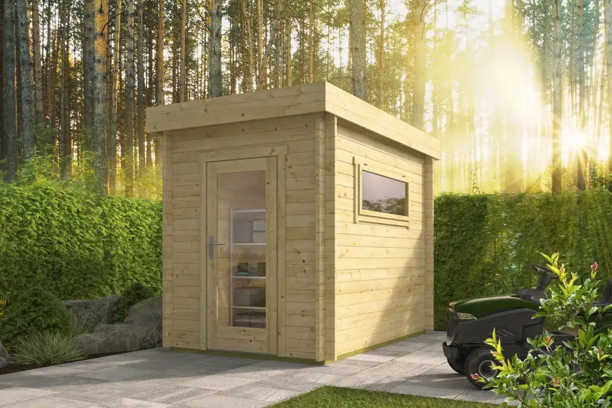 Blokhut – Tuinhuis Will | 40 mm | vuren grijs geïmpregneerd