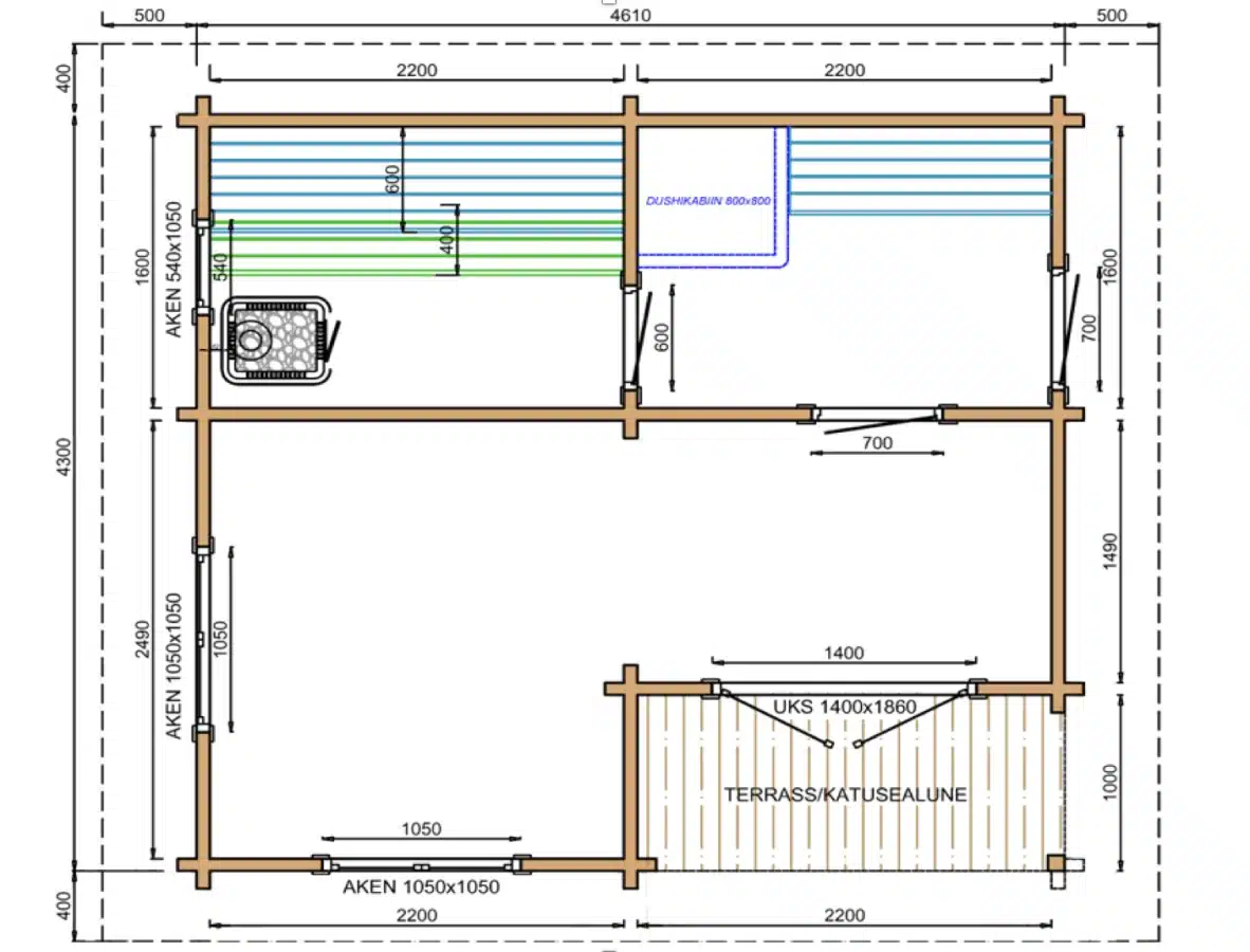Sauna huis Tanhua | 70 mm | onbehandeld
