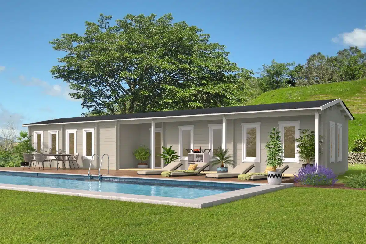 Blokhut – Tuinhuis Castlecomer | 70 mm | grijs geïmpregneerd