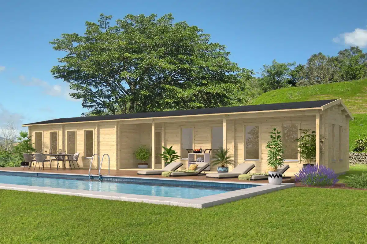 Blokhut – Tuinhuis Castlecomer | 70 mm | grijs geïmpregneerd