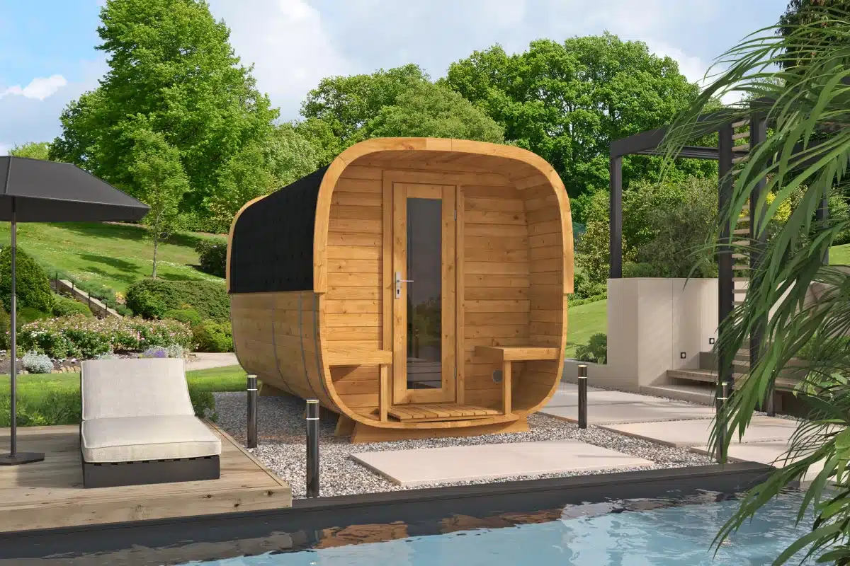Sauna cube Rovaniemi 390 cm | 42 mm | Thermowood | met panorama raam