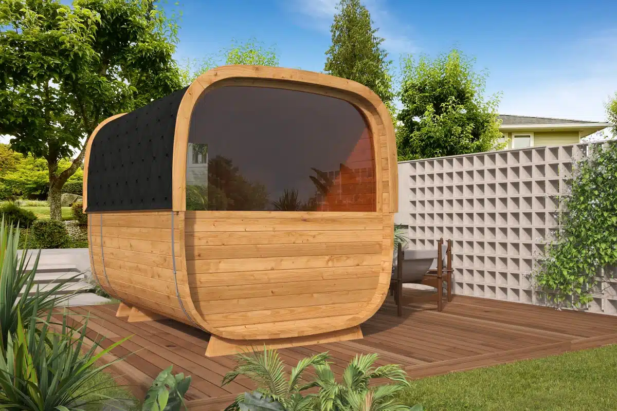 Sauna cube Rovaniemi 280 cm | 42 mm | Thermowood | met ½ panorama raam