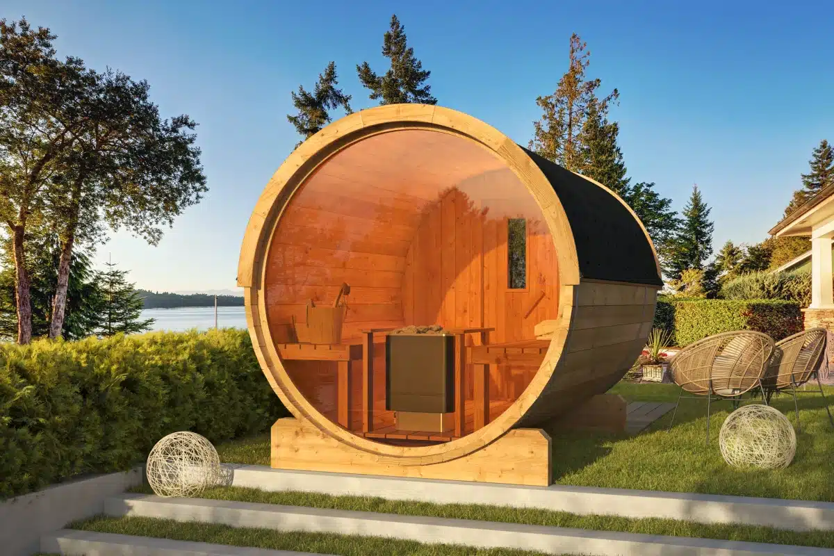 Saunabarrel | Ø205 x 300 cm | 42 mm | Thermowood | met panorama raam
