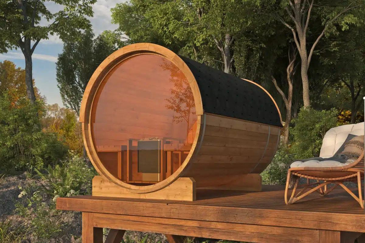 Saunabarrel | Ø205 x 300 cm | 42 mm | Thermowood | met panorama raam