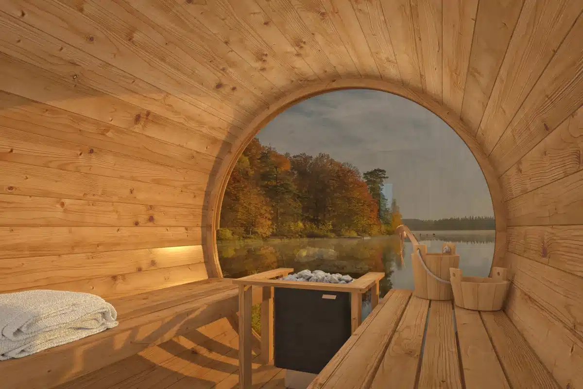 Saunabarrel | Ø205 x 300 cm | 42 mm | Thermowood | met panorama raam