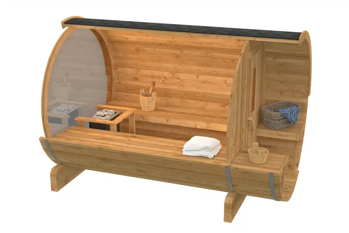 Saunabarrel | Ø205 x 300 cm | 42 mm | Thermowood | met panorama raam