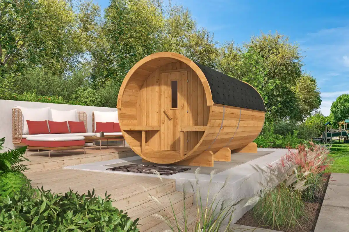 Saunabarrel | Ø205 x 400 cm | 42 mm | Thermowood | met panorama raam